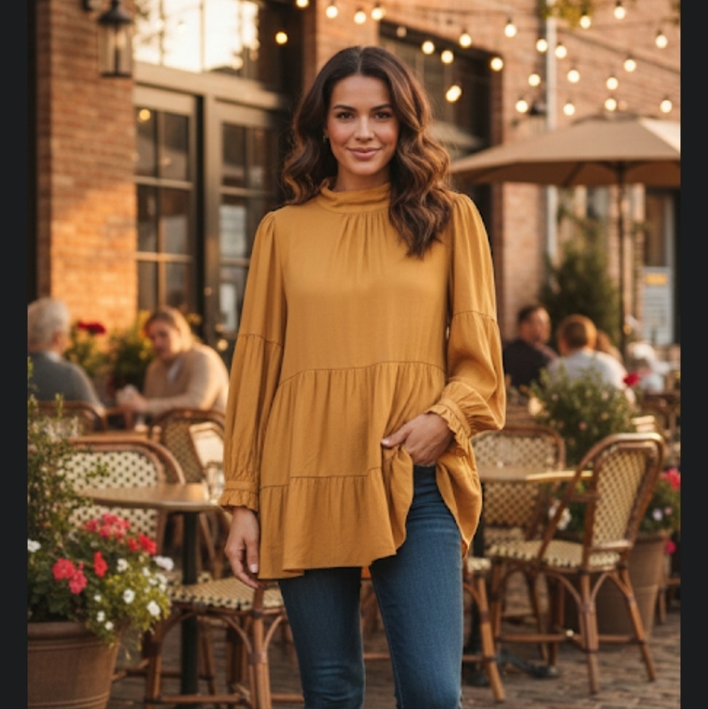 EUC Maeve Anthropologie Mustard Yellow Tiered Dress